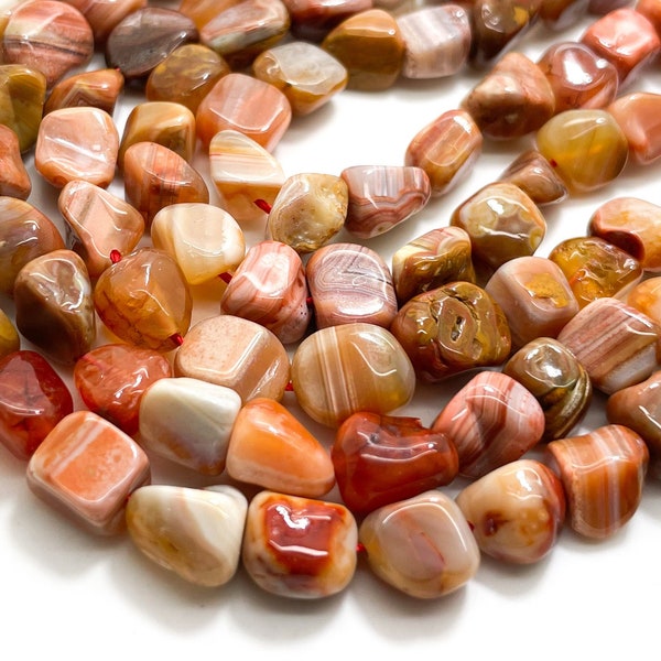 Orange Carnelian Beads, Natural Carnelian Polished Nugget Pebble Round Barrel Gemstone Beads - PG318