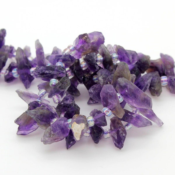 Natural Amethyst, Raw Amethyst Purple Nugget Stick Irregular Chips Teeth Natural Gemstone Bead Beads - PGS54