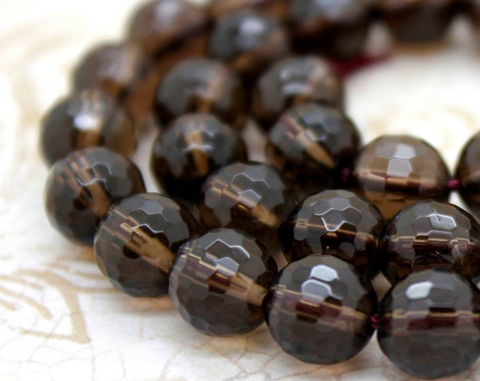Natural Quartz Beads, Smokey Quartz Faceted Round Ball Sphere Beads Natural Gemstone Stone (4mm 6mm 8mm 10mm 12mm) - PG58