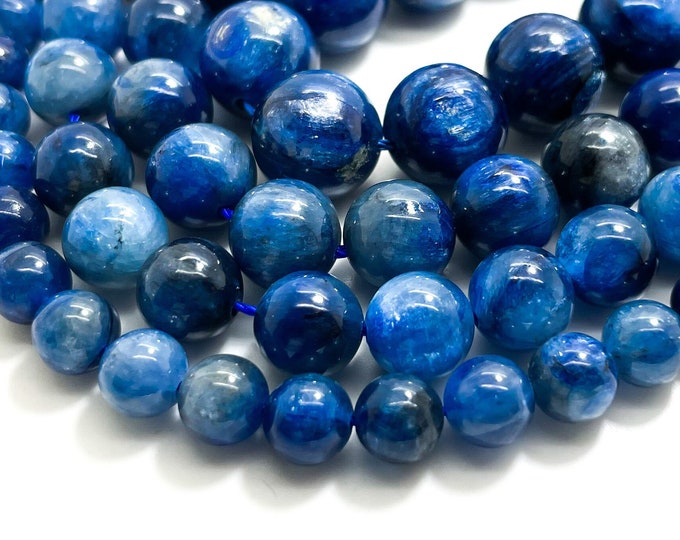 Natural Kyanite Beads, High Quality Blue Kyanite Smooth Polish Round Ball Sphere Gemstone Beads - PG37