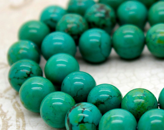 Green Turquoise Howlite Beads, Polished Smooth Round Ball Sphere Loose Natural Gemstone Beads (4mm 6mm 8mm 10mm 12mm 14mm 22mm)- PG92