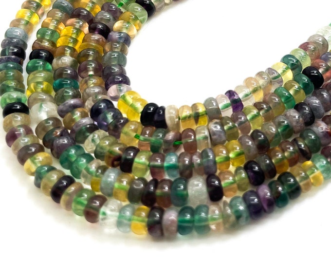 Fluorite Beads, Natural High Quality Fluorite Smooth Polished Rondelle Round Flat 2mm x 4mm Gemstone Beads - RD34