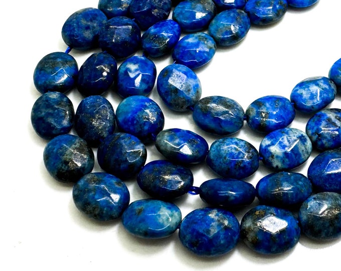 Natural Blue Lapis lazuli Faceted Flat Oval 4mm x 8mm x 10mm Gemstone Beads - PG97C