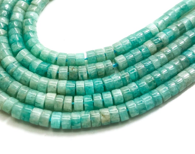Natural Amazonite Heishi Beads, Green Amazonite Polished Rondelle Disc 4mm Gemstone Beads - RD33