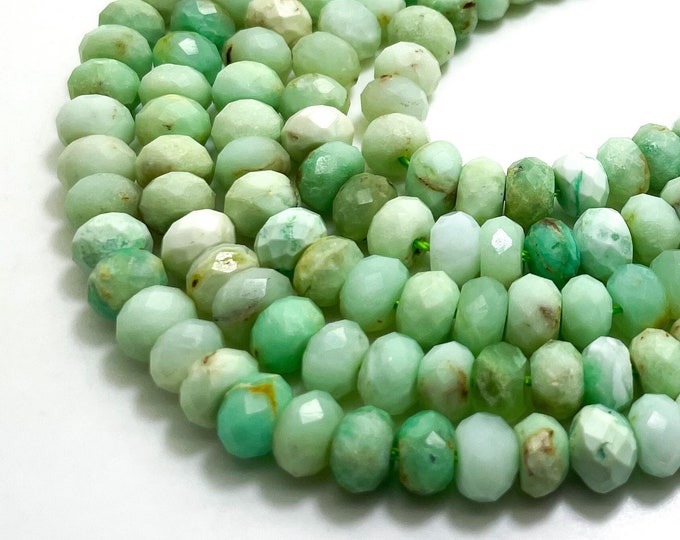 Natural Chrysoprase Beads, Green Faceted Rondelle 5mm x 8mm Gemstone Beads - 15.5" - RDF70B