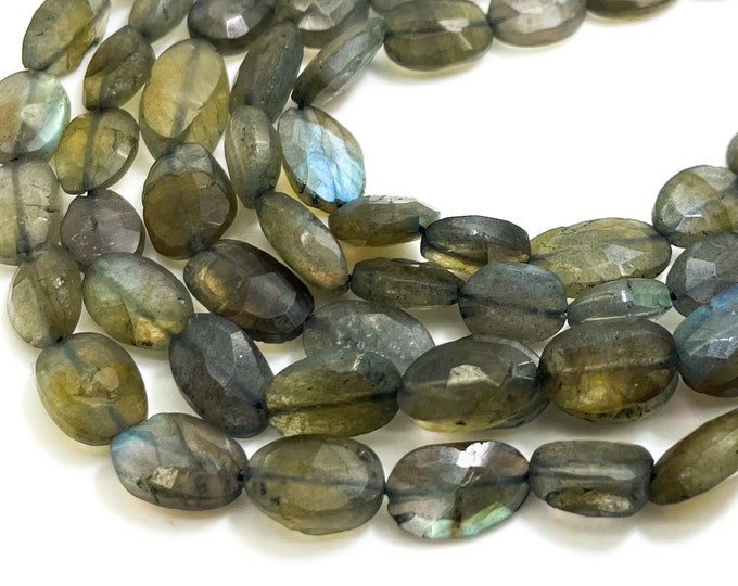 Natural Dark Gray Rainbow Labradorite Faceted Oval Gemstone Beads - PG98