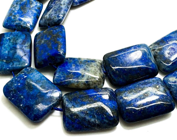 Natural Dark Blue Navy Lapis Lazuli Polished Flat Rectangle Shape 5mm x 15mm x 20mm Gemstone Beads - PG97B