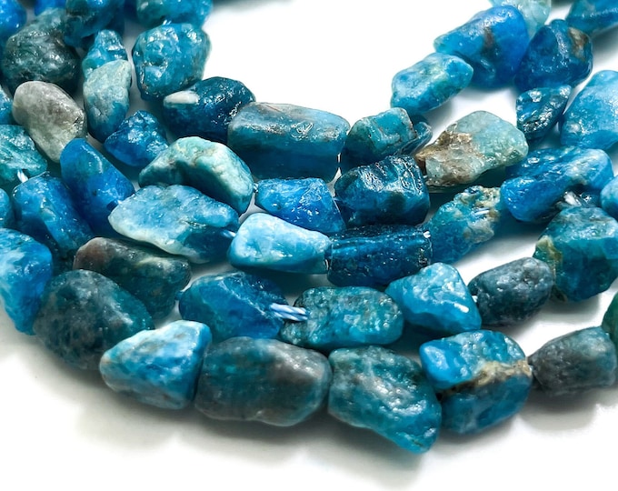 Blue Apatite Beads, Rough Raw Natural Apatite Nugget Short Chunky Gemstone Beads - PGS151