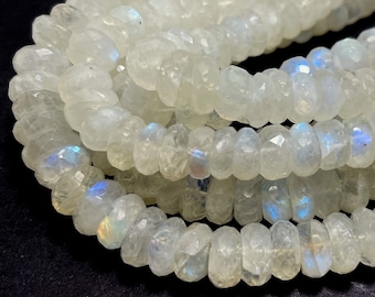 Natural Moonstone, High Quality Grade AAA Rainbow Moonstone Faceted Rondelle Loose Gemstone Beads - 10" Strand - RDF92