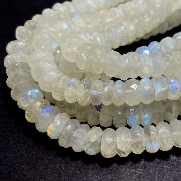 Natural Moonstone, High Quality Grade AAA Rainbow Moonstone Faceted Rondelle Gemstone Beads - 12" Strand - RDF92