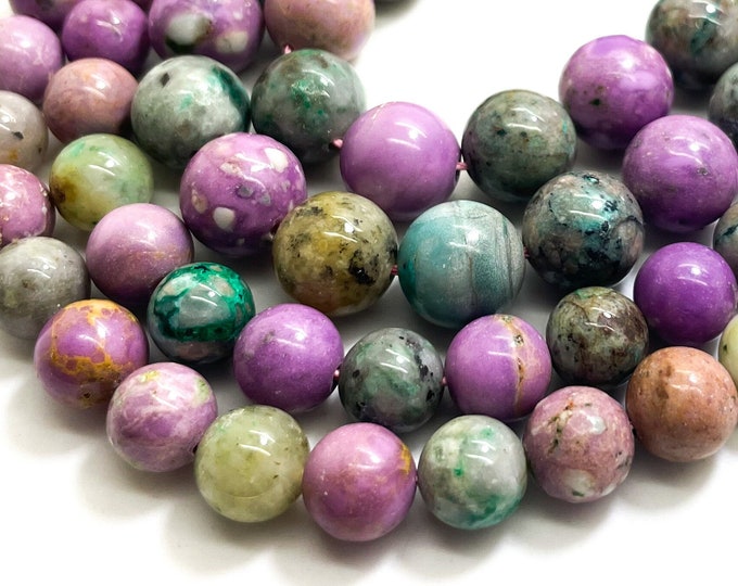 Natural Rainbow Multi-Color Phosphosiderite Chrysocolla Yellow Opal Polished Smooth Round Gemstone Beads 6mm 8mm 10mm - RN187