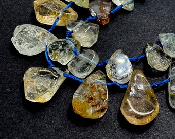 Natural Golden Topaz Teardrop Pear Smooth Polished Gemstone Beads - PGS172