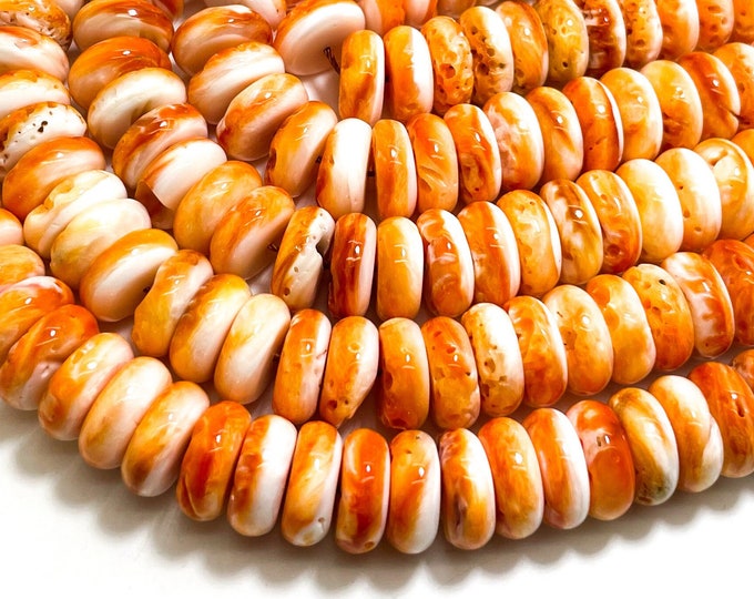 AAA Natural Orange Spiny Oyster Smooth Rondelle Native America Beads (5mm x 8mm, 5mm x 12mm) - PG158