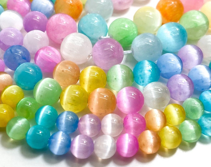 Rainbow Selenite Beads, AAA Rare Natural Multi-Color Selenite 6mm 8mm 10mm Round Gemstone Beads - RN177