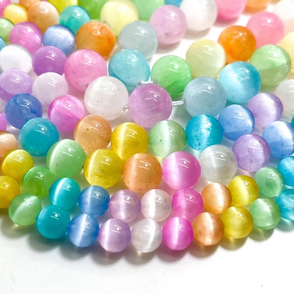 Rainbow Selenite Beads, AAA Rare Natural Multi-Color Selenite 6mm 8mm 10mm Round Gemstone Beads - RN177