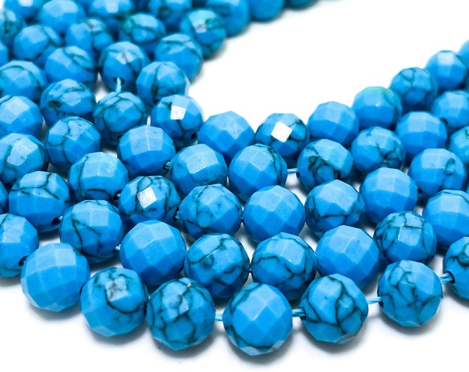 Blue Turquoise Howlite Faceted Round 7.5mm Gemstone Beads - RNF122