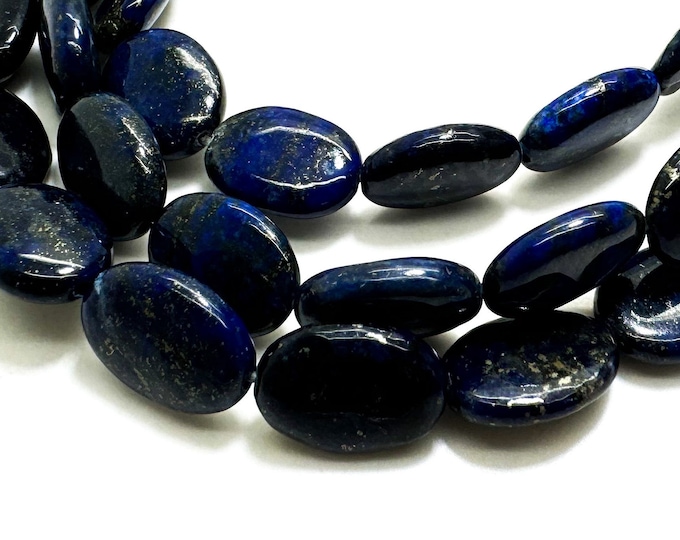 Natural Dark Blue Navy Lapis Lazuli Polished Flat Oval Shape 4mm x 12mm x 16mm Gemstone Beads - PG97B