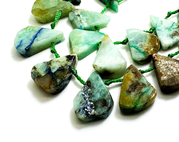 Natural Green Chrysoprase Teardrop Pear Rough Flat Gemstone Beads - PGS172