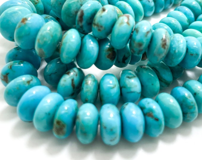Natural Turquoise Beads, Genuine Arizona Turquoise Polished Smooth Rondelle Gemstone Beads (Assorted Size) - PGS281A