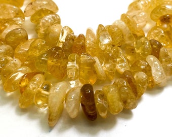 Natural Citrine Beads, Yellow Golden Citrine Flat Chips Nugget Assorted Size Gemstone Beads - PG80