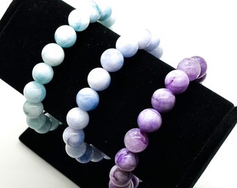 Dyed Jade 10mm Smooth Round Gemstone Beads Stretch Elastic Cord Bracelet Accessories - PGB158