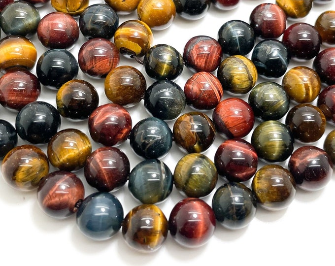 Blue Red Yellow Golden Natural Tiger Eye Polished Smooth Round 8mm 10mm Gemstone Beads - RN164