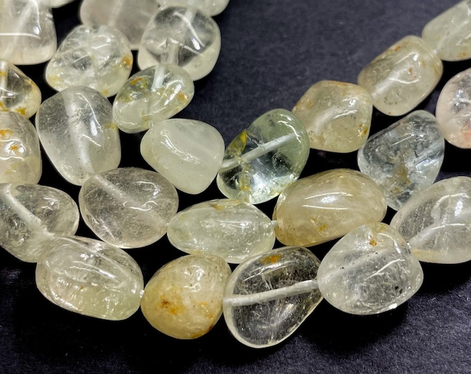 Topaz Beads, Natural White Yellow Topaz Polished Smooth Nugget Pebble Gemstone Beads - PG320