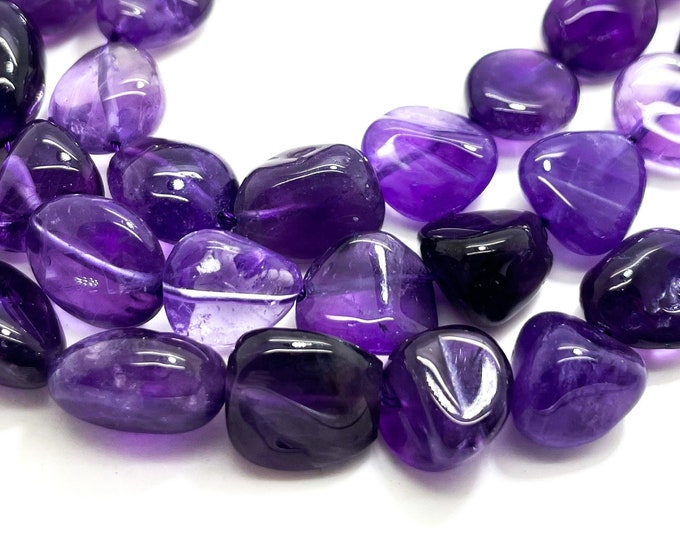 Purple Amethyst Beads, Natural Amethyst Polished Nugget Pebble Gemstone Beads - PG320