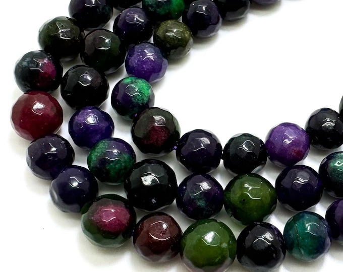 Dark Blue Purple Green Jade Faceted Round 8mm Gemstone Jewelry Making Beads - RNF132-19