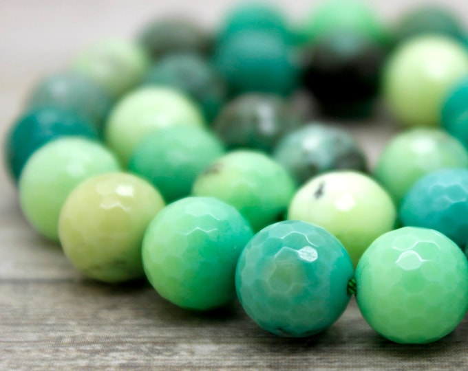 Natural Opal Beads, Green Moss Opal Faceted Round Ball Sphere Loose Beads Natural Gemstone (4mm 6mm 8mm 10mm 12mm) -PG42