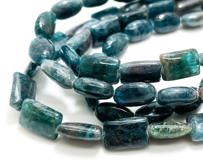 Apatite Beads, Smooth Flat Natural Apatite Loose Gemstone Beads 8mm x 11mm (Oval, Rectangle) - PGS35