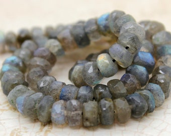 Natural Labradorite, Genuine High Quality Labradorite Faceted Rondelle Loose Beads Gemstone - PG68