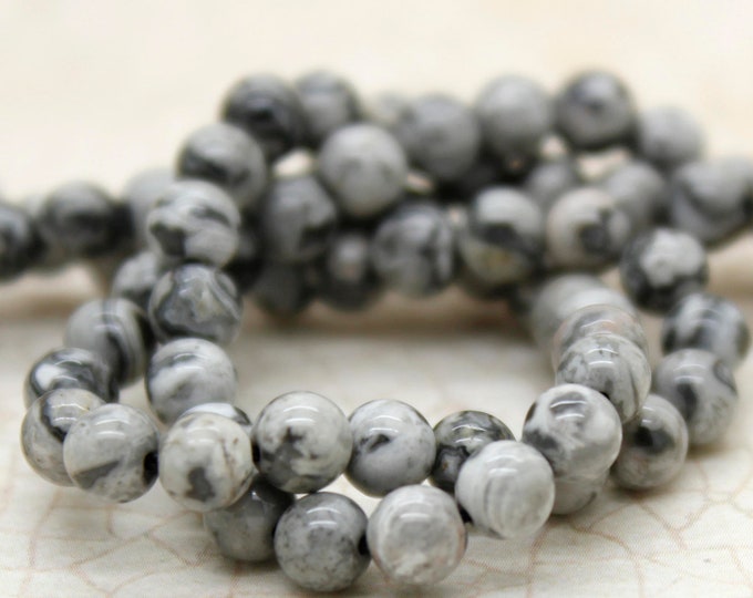 Natural Jasper Beads, Gray Lace Crazy Jasper Smooth Polisehd Round 3mm Gemstone Beads - PG283