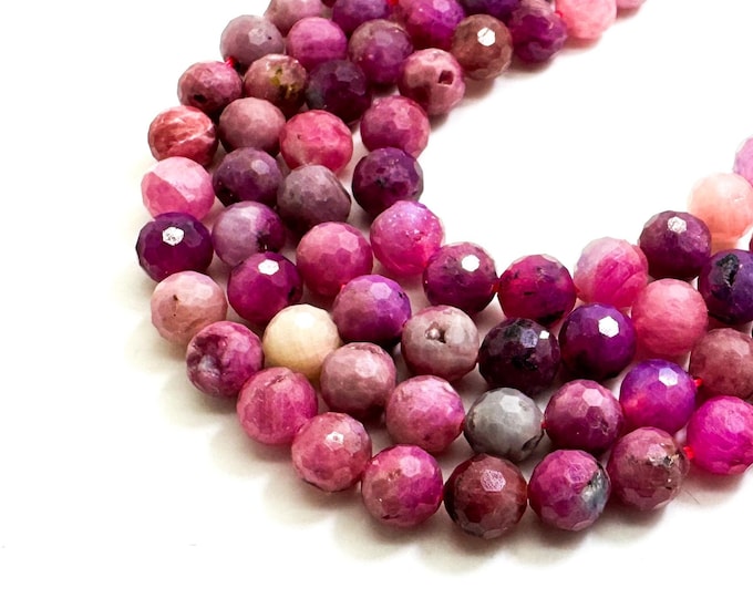 Genuine Red Ruby Beads, Natural High Quality Red Ruby Faceted Round 6mm Gemstone Beads - PG56F