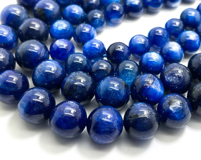 Natural Blue Kyanite High Quality AAA Polished Smooth Round Sphere Gemstone Beads - RN66B