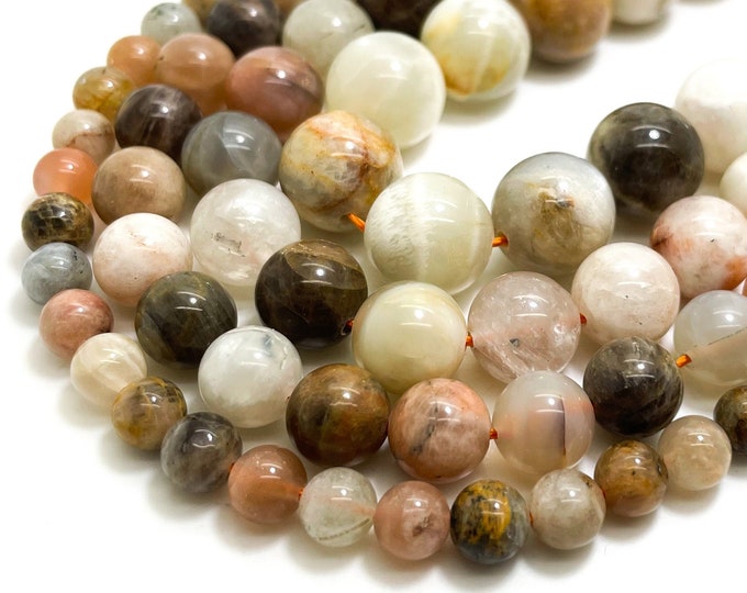 Natural Moonstone Beads, High Quality Mixed (Gray Peach Rainbow Black) Natural Moonstone Polished 6mm 8mm 10mm 12mm Gemstone Rock - RN137