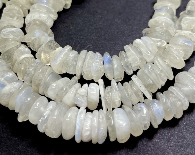 Natural Moonstone Beads, Blue Flash Rainbow White Flat Chips Nugget Pebble Assorted Size Gemstone Beads - PG80