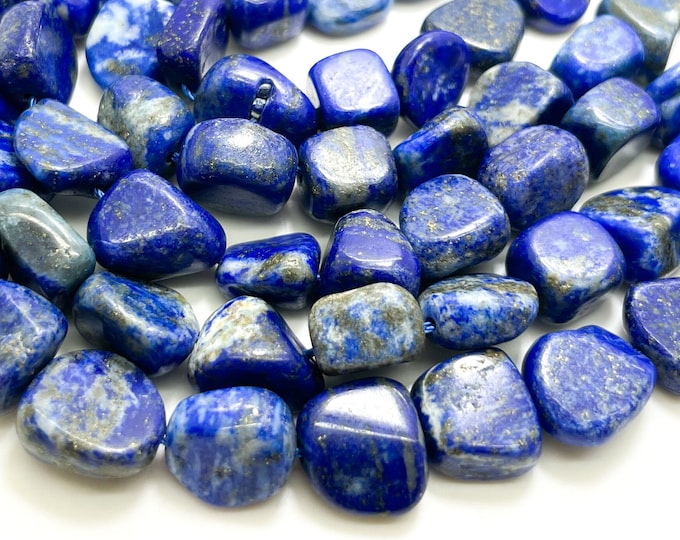 Blue Lapis Beads, Natural Lapis Polished Nugget Pebble Round Barrel Gemstone Beads - PG318