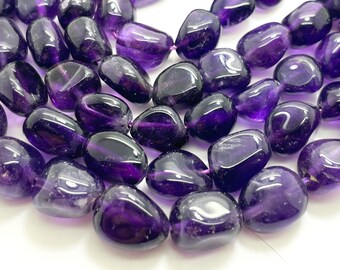 Purple Amethyst Beads, Natural AAA Amethyst Polished Nugget Pebble Round Barrel Gemstone Beads - PG318