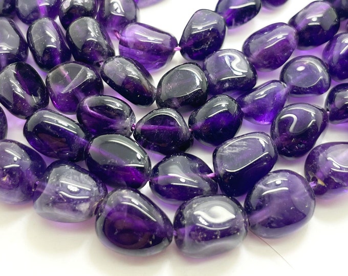 Purple Amethyst Beads, Natural AAA Amethyst Polished Nugget Pebble Round Barrel Gemstone Beads - PG318
