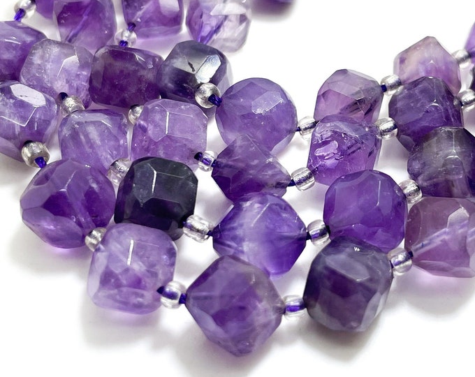 Natural Amethyst Beads, Purple Amethyst Faceted Square Cube Polished Nugget Gemstone 8mm x 8mm beads - PG255