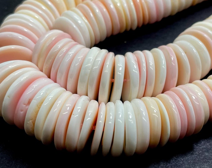 Natural Queen Conch Shell Beads, Pink Queen Conch Shell Flat Round Disc Smooth Polished Beads - PG275I