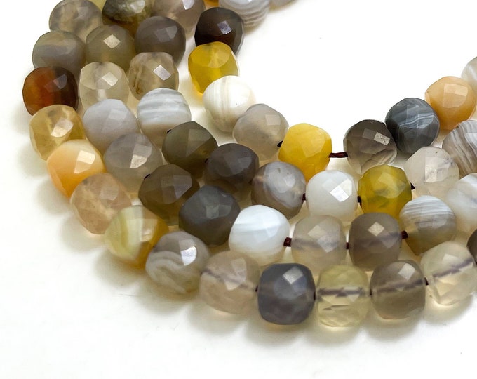Natural Agate Beads, Botswana Agate Square Cube Faceted Size 6mm Natural Gemstone Beads - PGS262