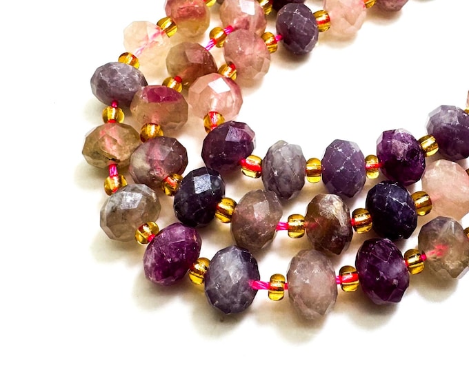 Natural Pink Tourmaline Faceted Rondelle 5mm x 8mm Gemstone Beads - PGS321