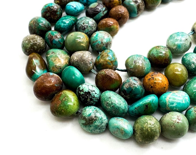 Genuine Blue Turquoise, Arizona Kingman Turquoise Smooth Polished Nugget Pebble Gemstone Beads - PGS299