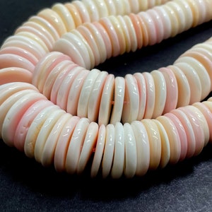 Natural Queen Conch Shell Beads, Pink Queen Conch Shell Flat Round Disc Smooth Polished Beads - PG275I