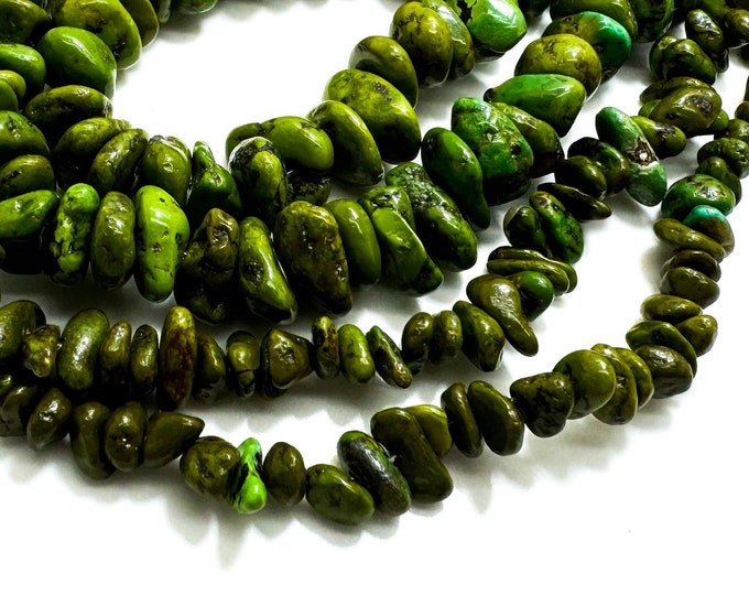 Genuine Turquoise, Natural Green Turquoise Smooth Chips Nugget Gemstone Beads (Assorted Size) - PGS341