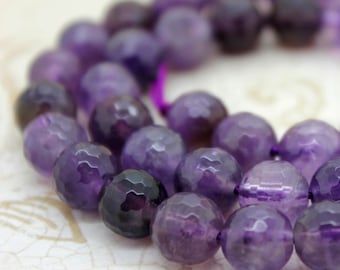 Natural Amethyst Beads, Faceted Amethyst Round Ball Sphere Natural Loose Gemstone Beads (6mm 8mm 10mm) - PG51
