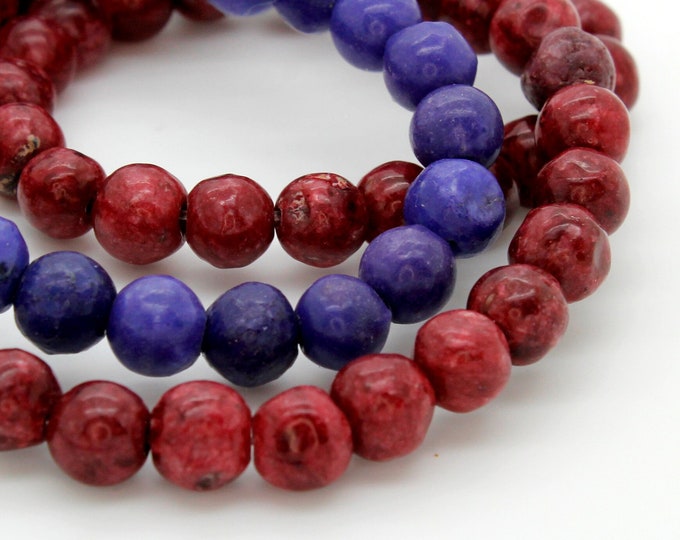 Howlite Round Sphere Ball Natural Loose Gemstone 6mm Beads - Full Strand (Burgundy, Purple)