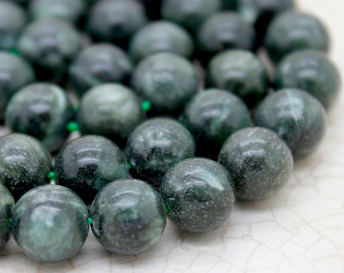 Seraphinite Beads, Natural Seraphinite Smooth Round Ball Sphere Natural Loose Gemstone Beads 8mm 10mm 12mm - PG164